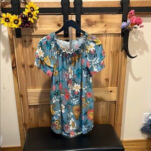 MTS Teal Floral Off the Shoulder Dress